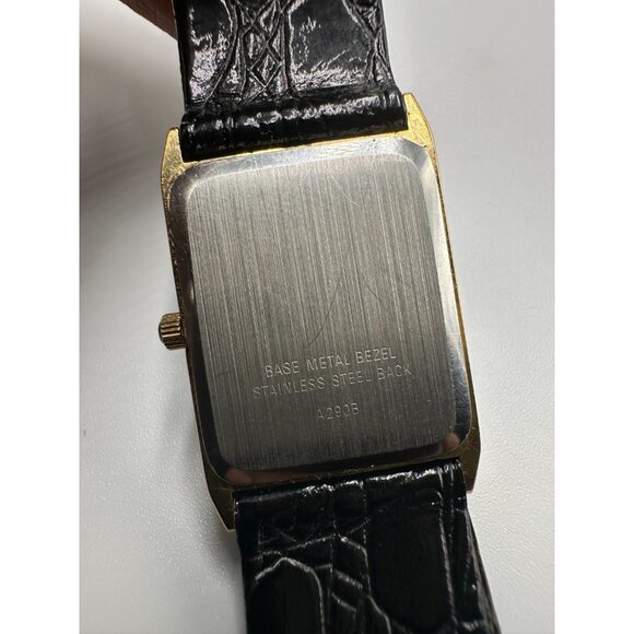 Vintage Jaques Prevard Tank Watch Women Gold Black Embossed Leather Band 8.5" - Picture 4 of 12